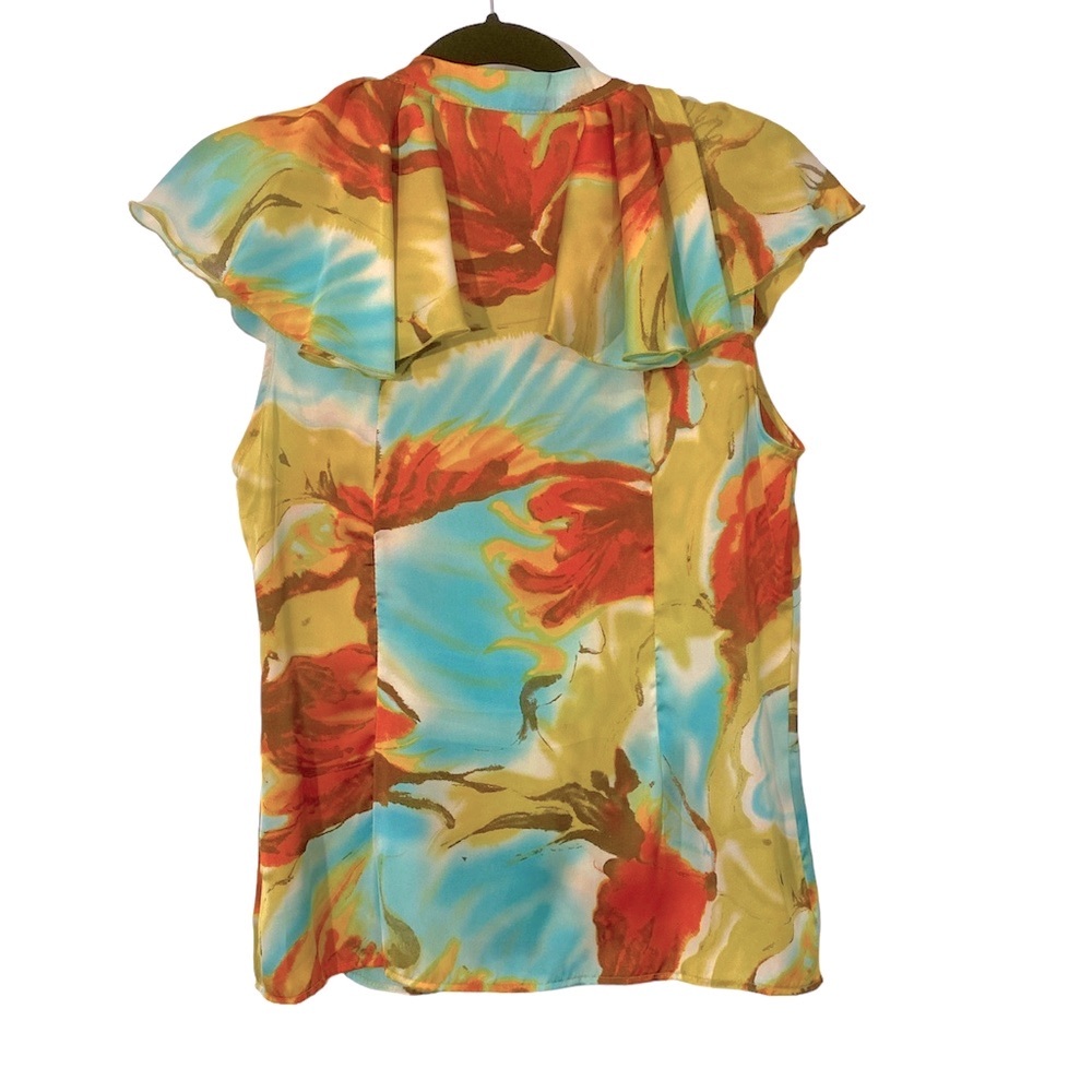 Essentials colorful floral tropical costal button up designer Blouse - Picture 4 of 13